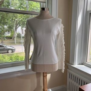 Anne Fontaine white top with cut out at shoulders, loop trim down the sleeves XL